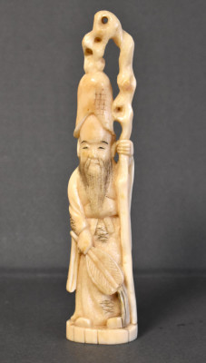 Statueta veche din fildes - sculptura Intelept chinez - secol XIX foto