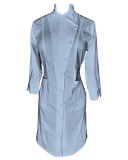 Sarafan Medical Pe Stil, Albastru deschis cu nasturi, Model Alice - 3XL