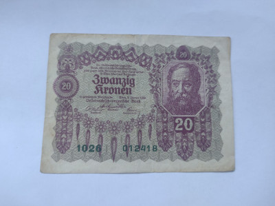 Bancnota 20 kronen 1922 foto