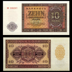 GERMANIA DE EST RDG DDR █ bancnota █ 10 Mark █ 1955 █ P-18 █ UNC █ necirculata