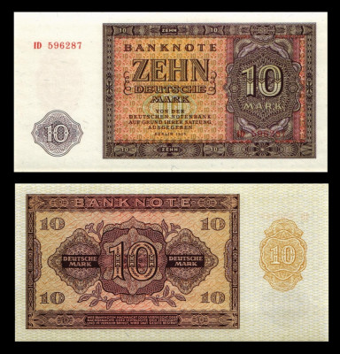 GERMANIA DE EST RDG DDR █ bancnota █ 10 Mark █ 1955 █ P-18 █ UNC █ necirculata foto