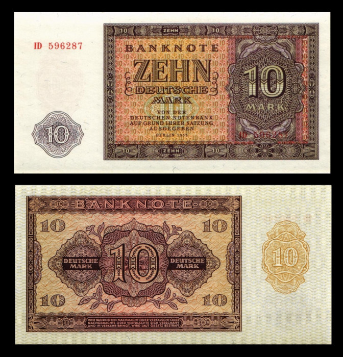 GERMANIA DE EST RDG DDR █ bancnota █ 10 Mark █ 1955 █ P-18 █ UNC █ necirculata