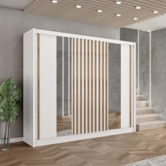 Dulap cu uşi glisante, alb / stejar craft, 250x215 cm