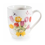 Cumpara ieftin Cana portelan multicolor in cutie cadou metal Flower &Oslash; 8 cm x 10,5 H, 300 ml
