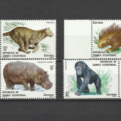 GUINEA ECUATORIALA 1983 FAUNA ANIMALE SALBATICE LEOPARZI HIPOPOTAMI MAIMUTE
