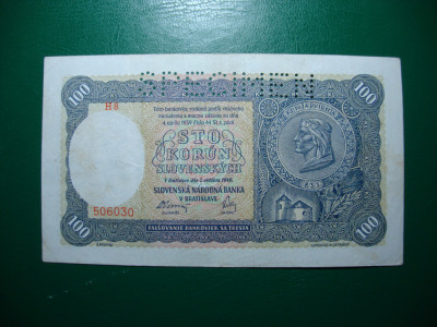 SLOVACIA 100 KORUN 1940 SPECIMEN foto