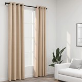Perdele Opace vidaXL Bej 140x245 cm, Set 2 Bucăți, Aspect P&acirc;nză, Ocheți, Poliester