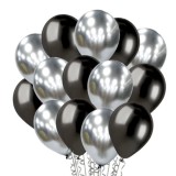 Set 10 baloane din latex chrome, flippy, model party, 23 cm, negru argintiu, 2.2 g