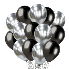 Set 10 baloane din latex chrome, flippy, model party, 23 cm, negru argintiu, 2.2 g