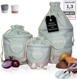 Set de 3 saci pentru depozitare Gl&uuml;ckstoff&reg;, iuta/bumbac, verde menta/alb