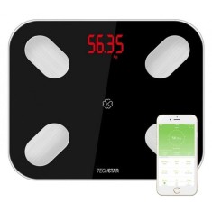 Cantar Electronic Smart Techstar&reg;, Negru, Display Digital, Wireless, Bluetooth, Greutate 180kg Max, Compatibil Android &amp; iOS