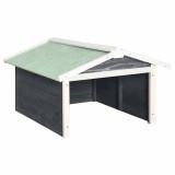 Cumpara ieftin Garaj masina de tuns iarba robot, gri&amp;alb, 72x87x50cm lemn brad