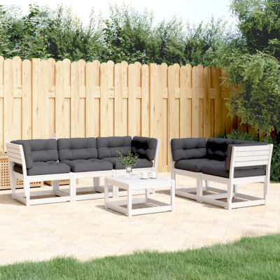 vidaXL Set canapele de grădină cu perne 5 piese alb lemn masiv de pin foto