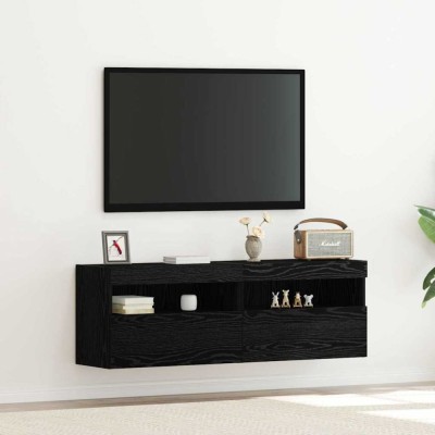 vidaXL Dulap TV de perete cu LED, 2 buc., stejar negru, 60x30x40 cm foto