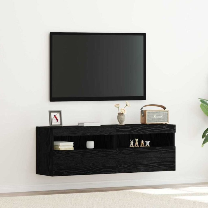 vidaXL Dulap TV de perete cu LED, 2 buc., stejar negru, 60x30x40 cm