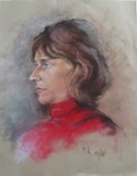 Profil de femeie - semnat monogramic R.K., Portrete, Pastel, Altul