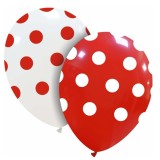 Set 10 baloane din latex, flippy, model party cu buline, 30 cm, alb si rosu, 2.8 g