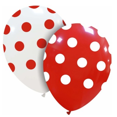 Set 10 baloane din latex, flippy, model party cu buline, 30 cm, alb si rosu, 2.8 g foto