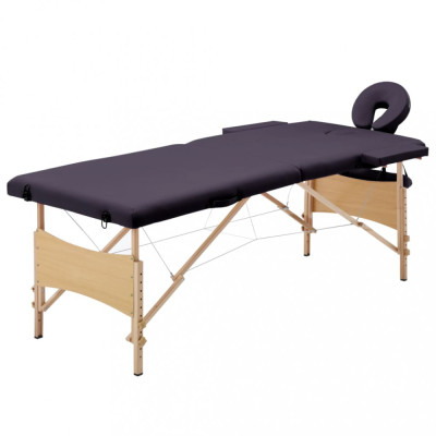 Masă de masaj pliabilă, 2 zone, violet, lemn foto