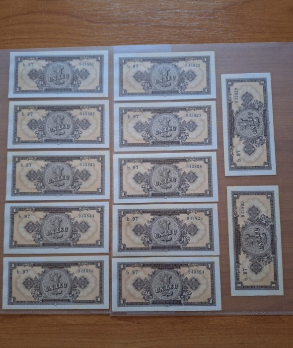 Bancnote 1 leu 1952 lot consecutive