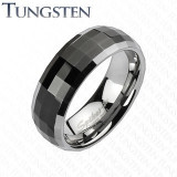 Inel din tungsten &icirc;n stil disco - centru negru, margini argintii - Marime inel: 69