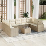 vidaXL Set canapele de grădină cu perne, 10 piese, bej, poliratan 3219398
