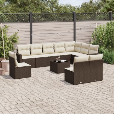 vidaXL Set canapele de grădină cu perne, 11 piese, maro, poliratan 3251460 foto