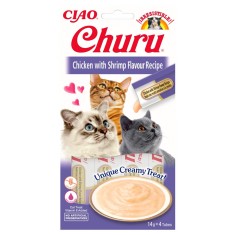 Churu, Recompense Cremoase pentru Pisici cu Pui si Creveti, 4x14g