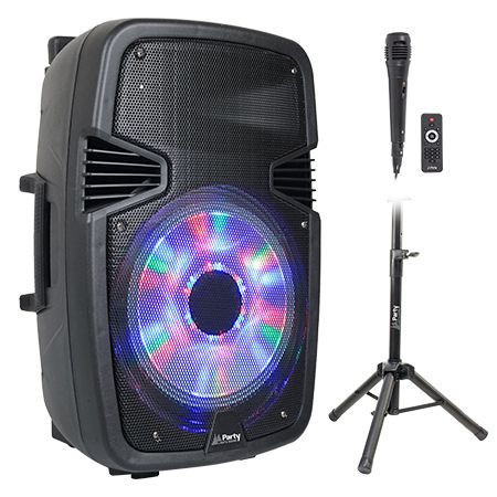 BOXA ACTIVA 15 inch/38CM ILUMINAT LED CU BT/USB/SD/FM + STAND + MICROFON