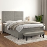 VidaXL Pat box spring cu saltea, gri deschis, 140x200 cm, catifea