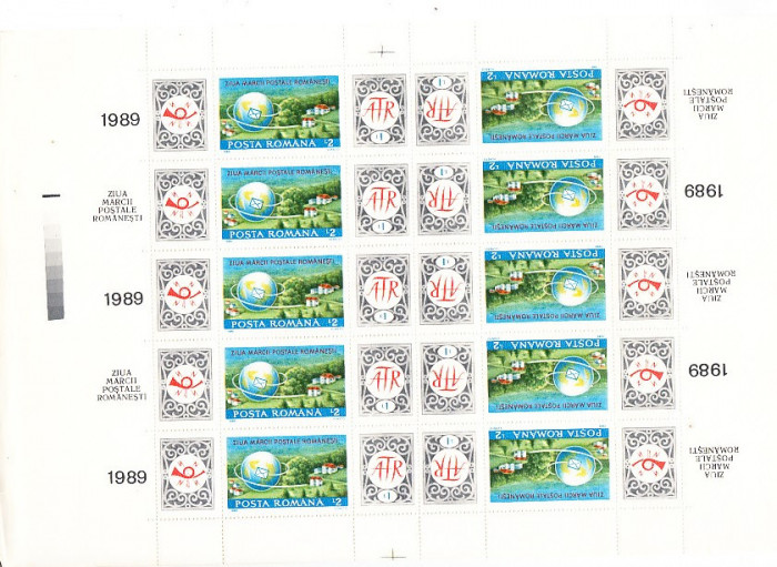 M1 NS - 1989 - Ziua marcii postale romanesti - coala