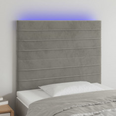 vidaXL Tăblie de pat cu LED, gri deschis, 90x5x118/128 cm, catifea