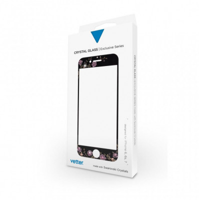 Tempered Glass Vetter Pro iPhone SE (2020), 8, 7, 6s, 6, Full Frame Tempered Glass, with Swarovski Crystals, Black foto