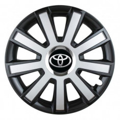 Set 4 capace roti Silver/black cu inel cromat pentru gama auto Toyota