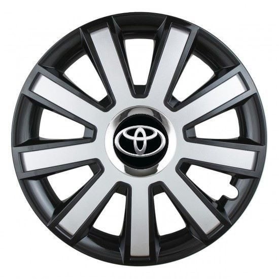 Set 4 capace roti Silver/black cu inel cromat pentru gama auto Toyota
