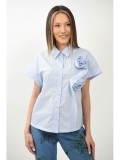 CAMASA MANECA SCURTA CU FLOARE IN RELIEF SPEZIA TALIE UNICA Albastru