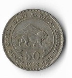 Moneda 50 cents 1942 - East Africa, 3,8879 g argint 0,250