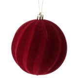 Glob Ornament Brad de Craciun Catifelat Bordo Linii Ondulate, CMCLASS