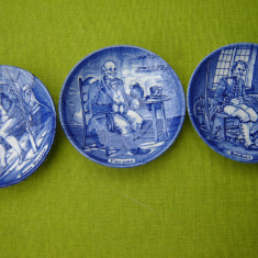 Portelan englezesc Enoch Wedgwood, 3 farfurioare cu personaje medievale