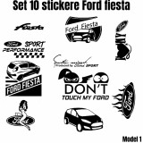 Set 10 Stickere Auto Ford Fiesta Personalizate , 5 Dimensiuni si 6 Culori