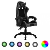 Scaun de racing cu LED RGB, gri si negru, piele ecologica