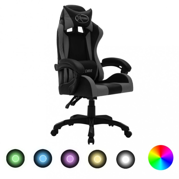 vidaXL Scaun de racing cu LED RGB, gri și negru, piele ecologică