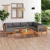 Cumpara ieftin Set mobilier grădină cu perne gri, 8 piese, lemn masiv de tec