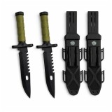 Cumpara ieftin Set de doua cutite cu amnar si ascutitor , 32 cm DEPOX&reg; , teaca multifunctionala, verde military