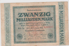 BANCMOTA 20 MILIARDE MARCI GERMANIA UNIFATA 1 OCTOMBRIE 1923/UNC foto