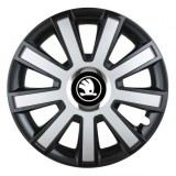 Cumpara ieftin Set 4 Capace Roti pentru Skoda Nou Alb-Negru, model Flash Mix, R14, SKODA