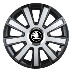 Set 4 Capace Roti pentru Skoda Nou Alb-Negru, model Flash Mix, R14, SKODA
