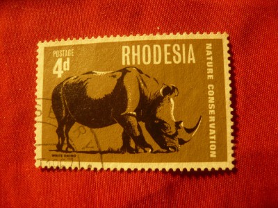 Timbru Rhodezia 1967 - Fauna- Rinocer ,val.4p stampilat foto