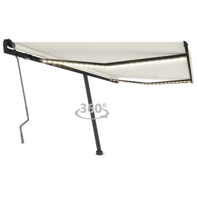 vidaXL Copertină retractabilă manual cu LED, crem, 450x350 cm 3069842 foto