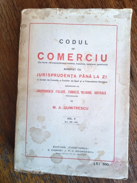 Codul de comerciu, vol. 2 - M. A. Dumitrescu / R3P1F